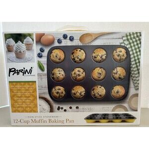 New Parini Cookware 12-Cup Muffin Baking Pan Non-Stick Stoneware-BNIB